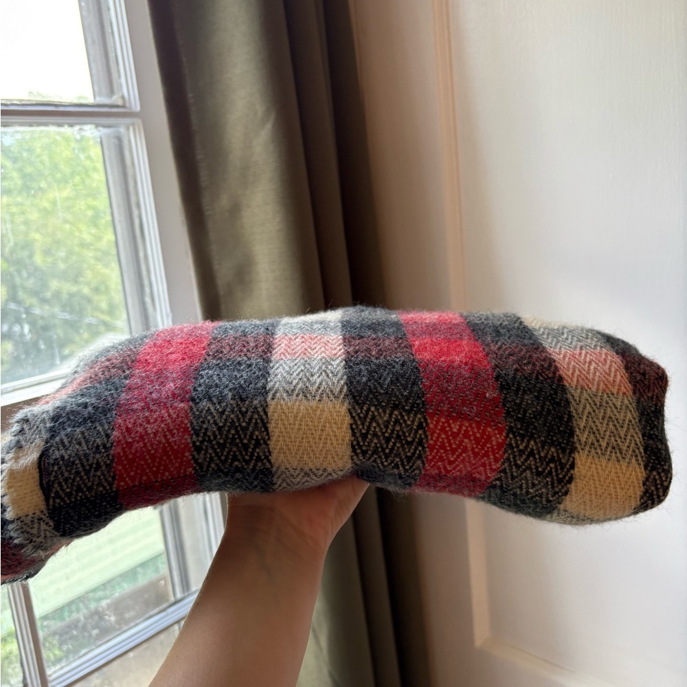 Woolrich | Red and Black Plaid Shawl with button closure | One Size - Picture 7 of 8